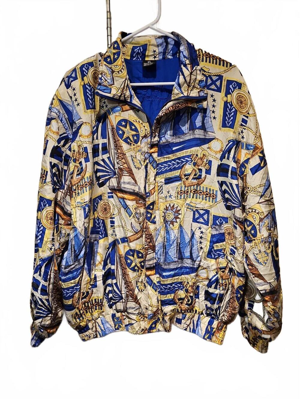 FUDA International Silk Bomber Jacket Womens XL Nautical Graphic Vintage 90s